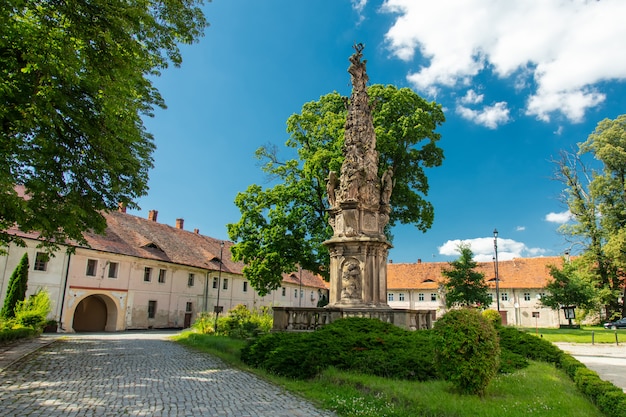 View on old houses in henrykow abbey in lower silesia, poland