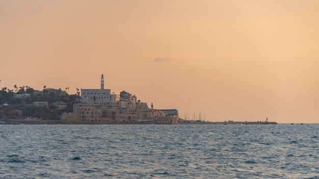 View of Old Jaffa from the sea on the sunset Tel Aviv Israel