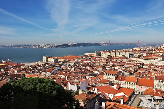 The view on old Lisbon city Portugal