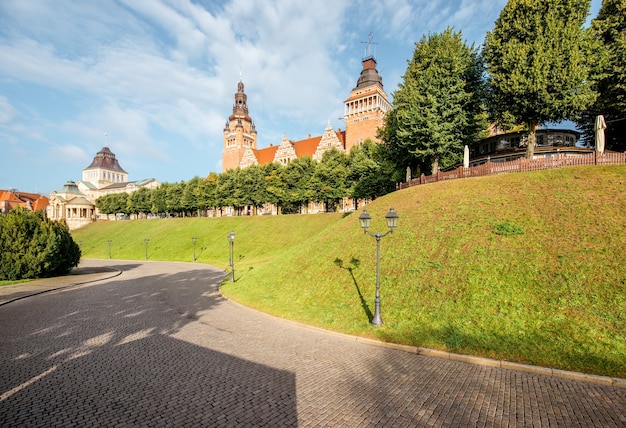 View on the old Provincial Office building on Haken terrace during the morning light in Szczecin, Poland