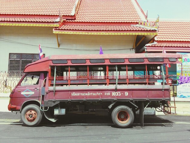 View of old red bus