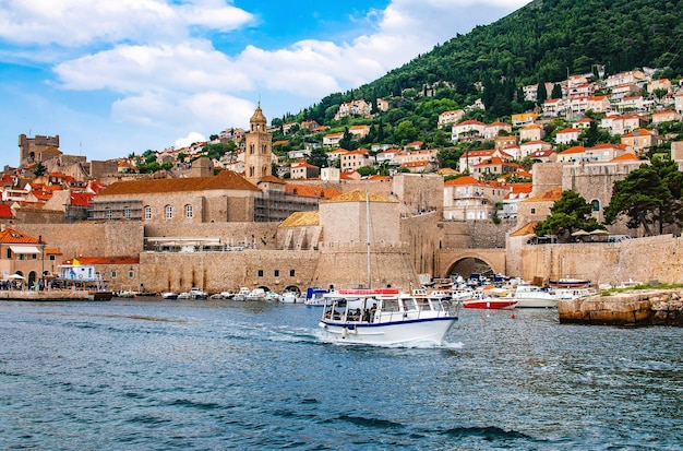 View of the old town of Dubrovnik and the harbor