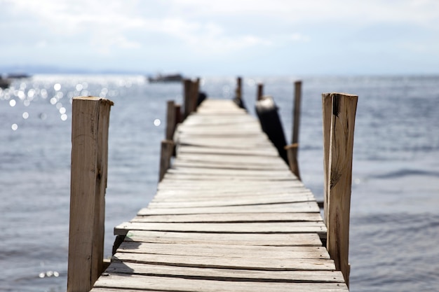 View at old wooden pier