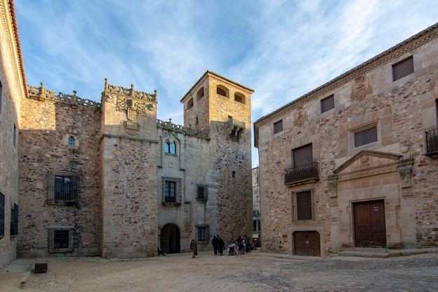 View of one square of the historic center of Caceres