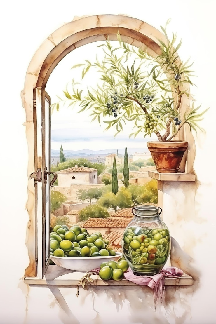 Photo view out the window watercolor