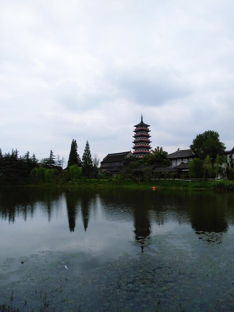 View of pagoda against cloudy sky