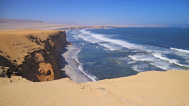 View of Paracas National Reserve Known as Where the Desert Meets the Ocean in Ica Region of Peru