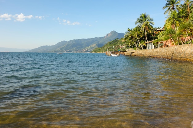 view of paradisiac beach in Ilhabela island in Sao Paulo coastline Brazil