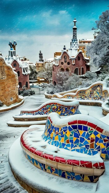 View of park guell in winter barcelona