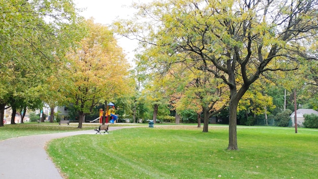 Foto vista di un paesaggio di parco e parco giochi