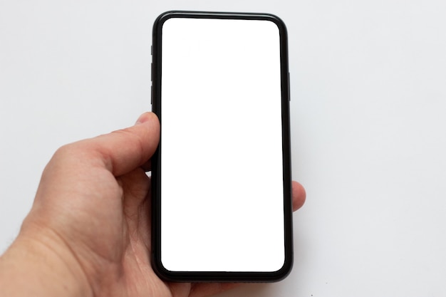 View of the phone screen with a mock up on a white isolated background