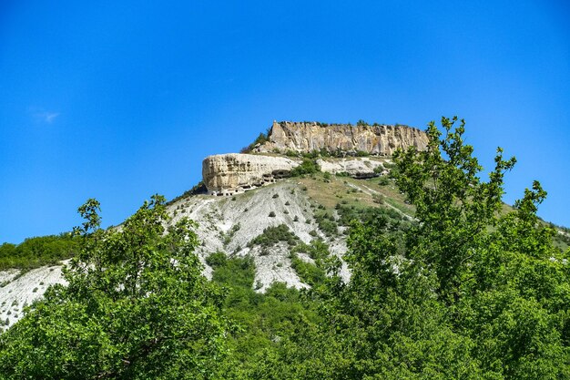 View of the picturesque Crimean mountains near the cave town of TepeKermen Crimea Russia