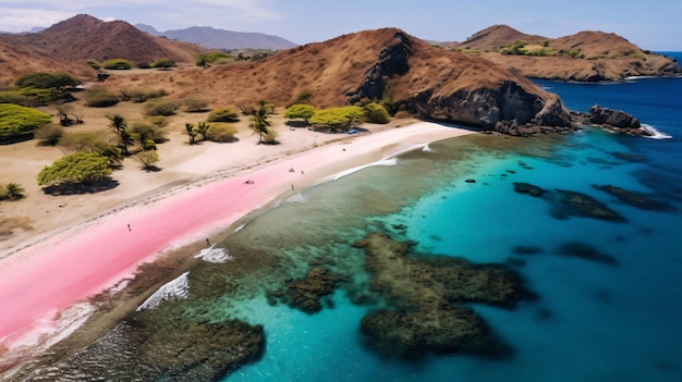 view of pink beach komodo island indonesia sand and waves