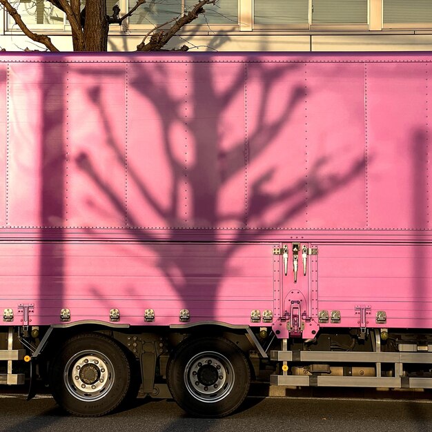 Photo view of pink truck on road