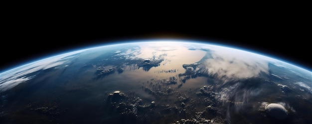 Вид на планету Земля из космоса во время восхода солнца, созданный ИИ