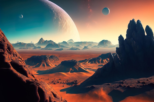 Photo a view of a planets surface with an alien landscape