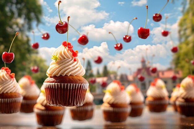 Photo view of plate filled with delicious and sweet cupcake desserts