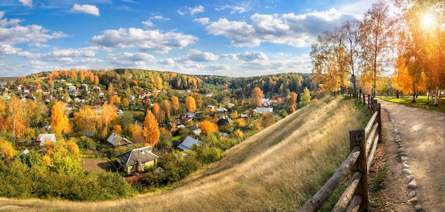 View of Ples from the Sobornaya Mountain on a sunny autumn day