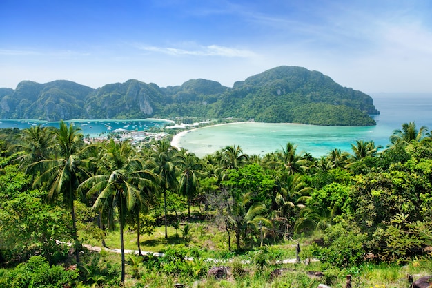 View point on top of mountain from Phi Phi Island in Thailand