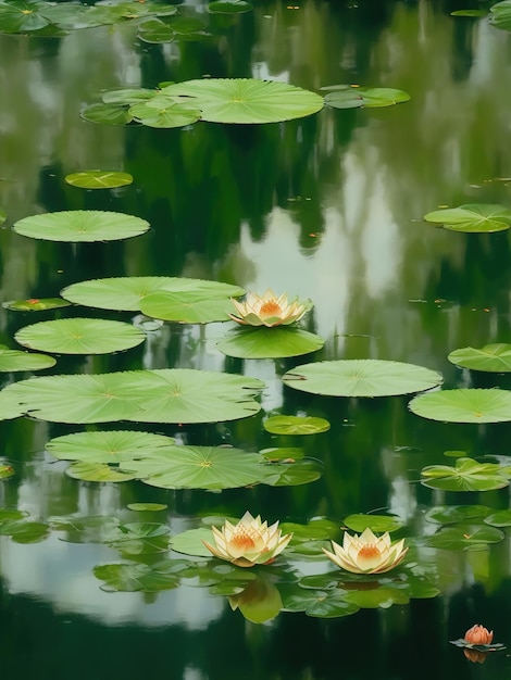 View of a pond with water lilies