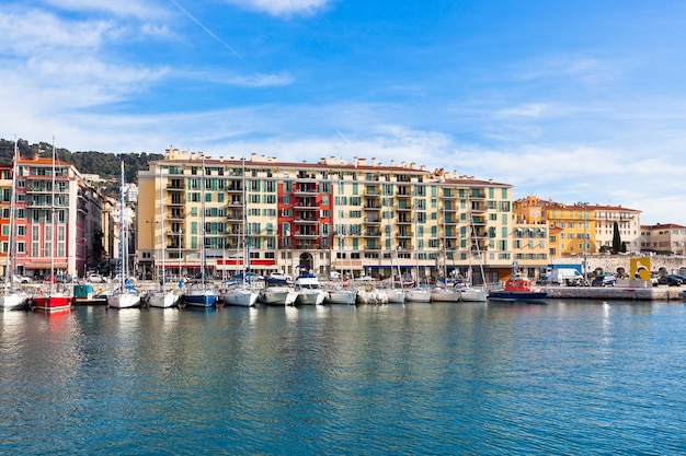 View on Port of Nice and Luxury Yachts, French Riviera, France