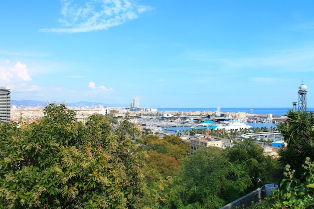 View of the port and streets of Barcelona Spain