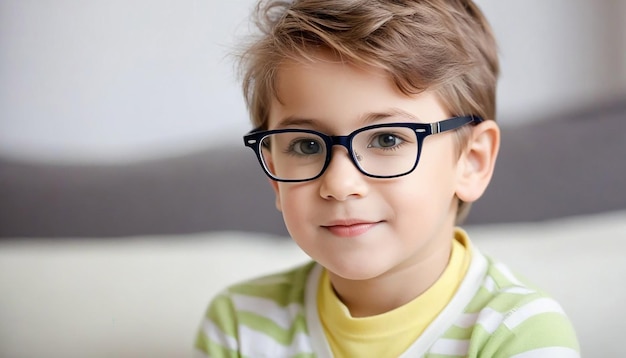 View of Portrait cute little boy glasses looking at camera