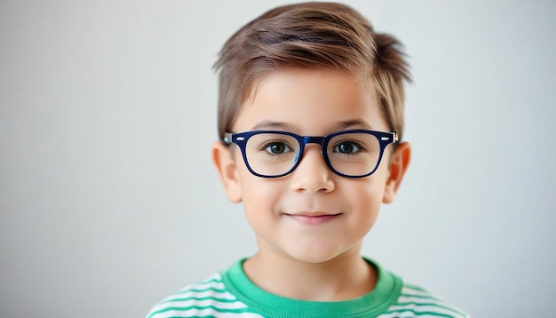 View of Portrait cute little boy glasses looking at camera