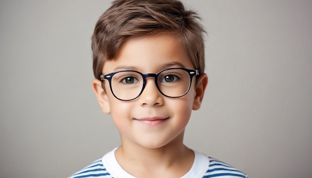 View of Portrait cute little boy glasses looking at camera