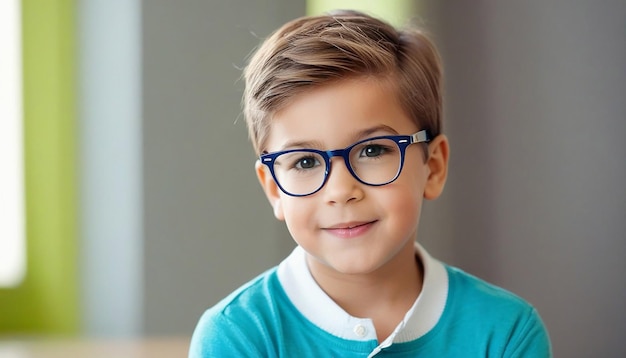 View of Portrait cute little boy glasses looking at camera