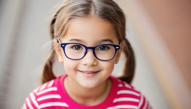 View of Portrait cute little girl with glasses looking at camera