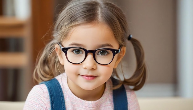 View of Portrait cute little girl with glasses looking at camera