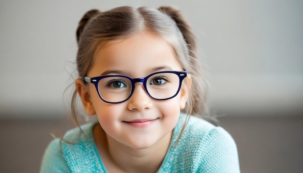 View of Portrait cute little girl with glasses looking at camera