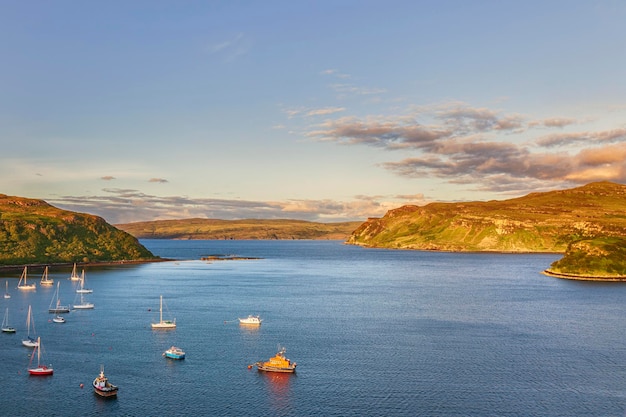 View on portree bay isle of skye scotland