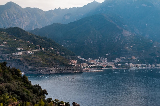 View of Positano village along Amalfi Coast in Italy in summer