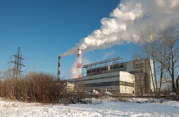 View of the power plant on a frosty day