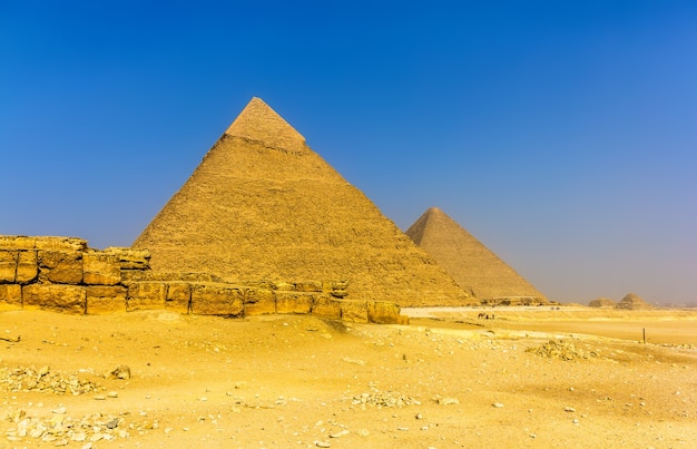 View of the pyramids of khafre and khufu in giza egypt