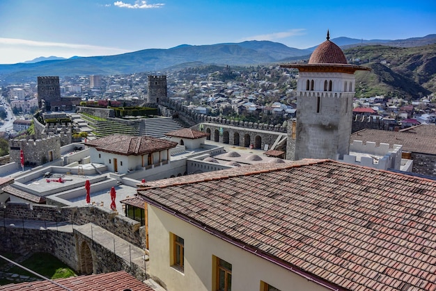View of Rabati Fortressa medieval castle complex in Akhaltsikhe April 30 2019 Georgia