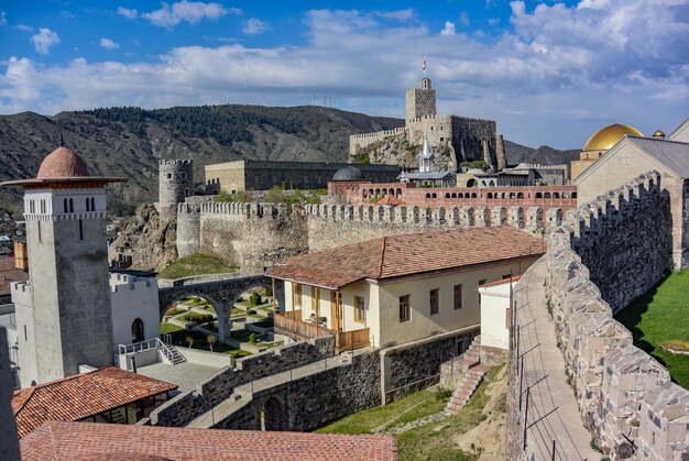 View of Rabati Fortressa medieval castle complex in Akhaltsikhe April 30 2019 Georgia