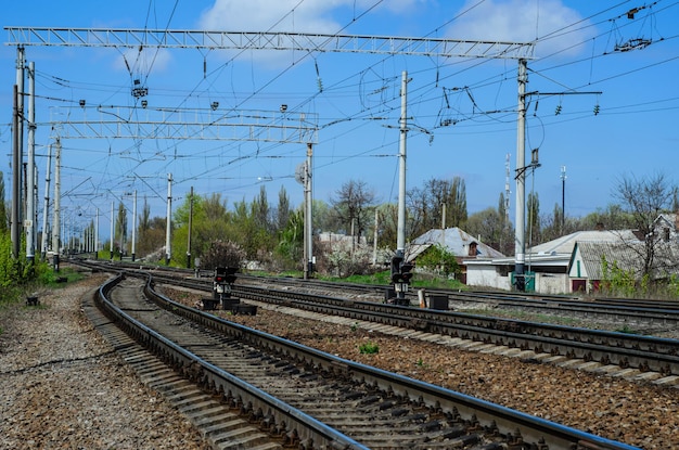 View on a railroad track and semaphores