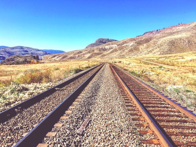 Foto vista dei binari della ferrovia contro un cielo blu limpido