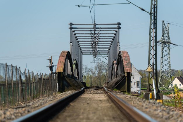 View of railroad tracks against clear sky