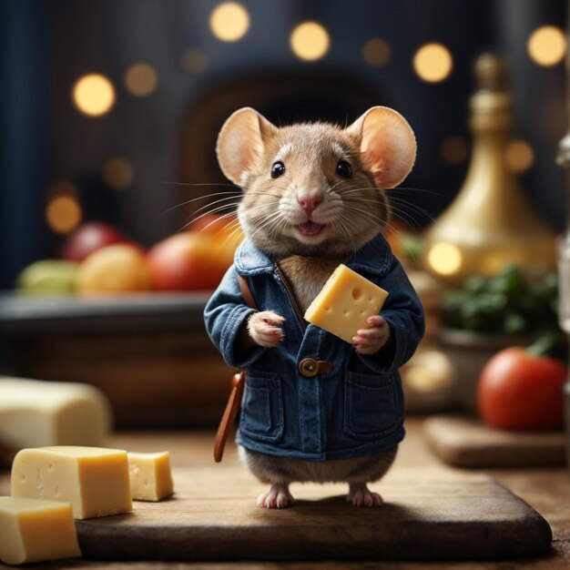 Photo view of rat with cheese snack