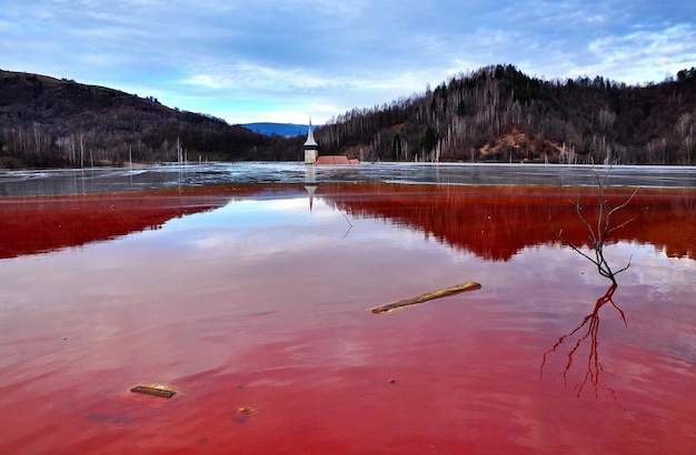 View of red lake at rosia montana