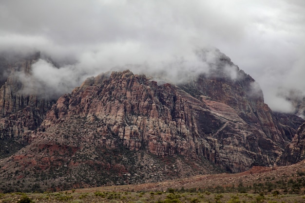 View of red rock canyon national park in Foggy day at nevada