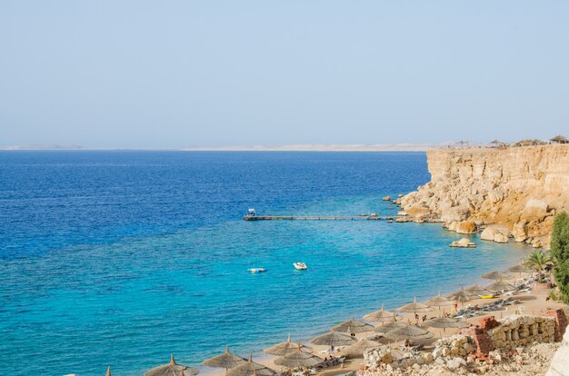 View of the Red Sea and the beach. Summer at the sea.