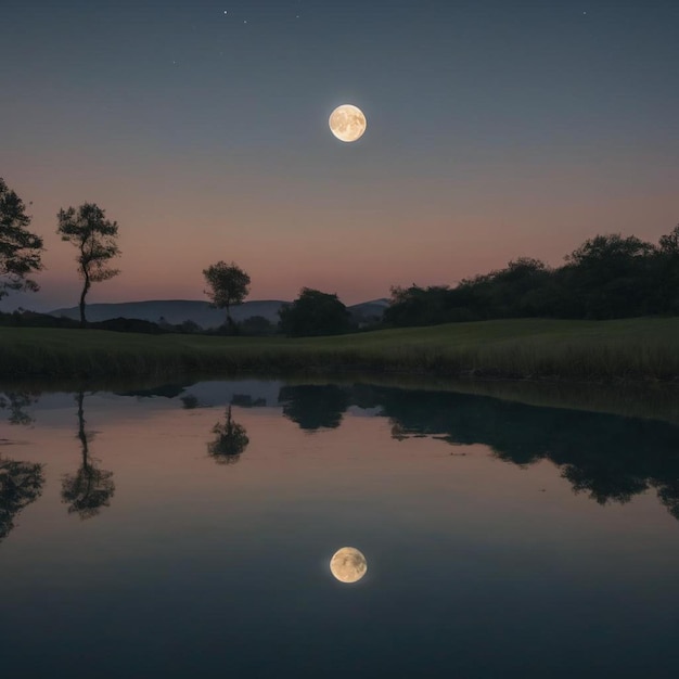 Отражение полной луны в чистой воде