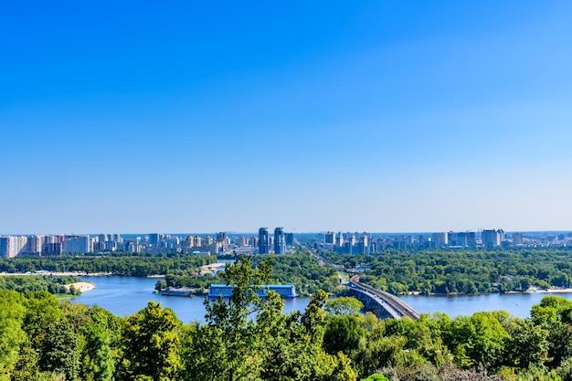 View on residential districts on left bank of the river Dnieper in Kiev Ukraine