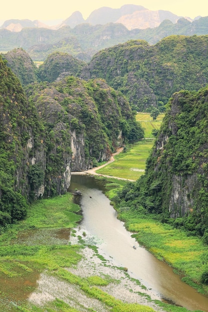 View of rice field and river in Tam Coc Tam Coc is one of the destination of Ninh Binh Province in Vietnam