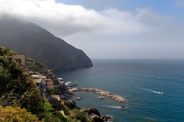 View of the Riomaggiorein in Cinque Terre Italy